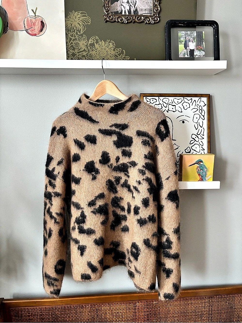 H&M Edition Leopard Mohair-Blend Mock Turtleneck Sweater Brown & Black size medi